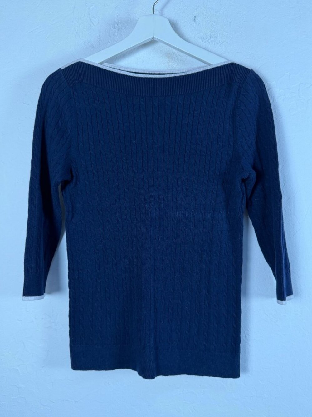 Lauren Ralph Lauren Womens Navy Blue Cable Knit Cotton Sweater 3/4 Sleeve Medium
